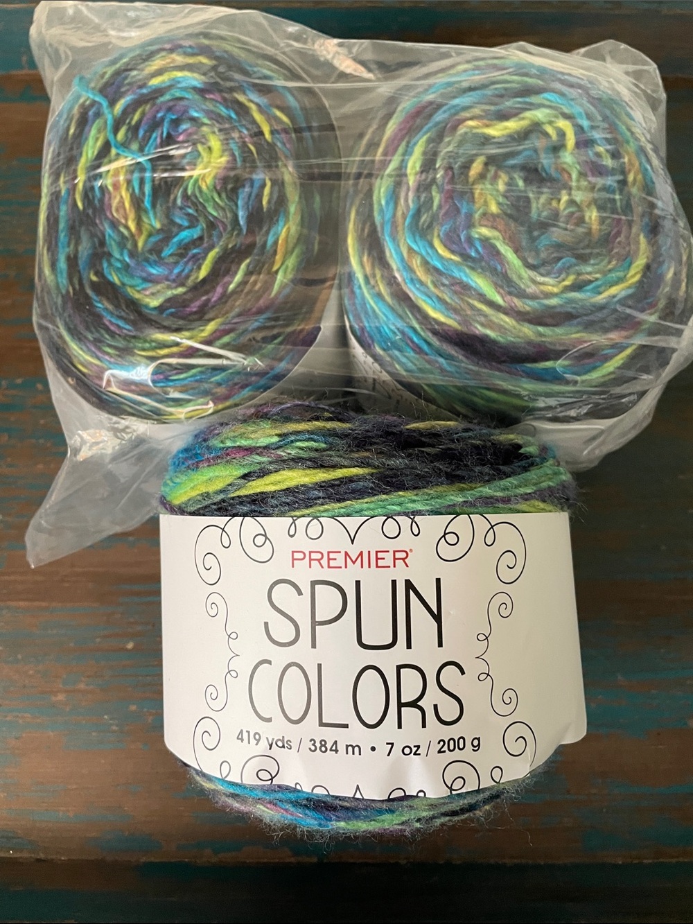 Yarn: Premier Spun Colors Variegated Yarn 3 cakes, Lakeside 200 g each